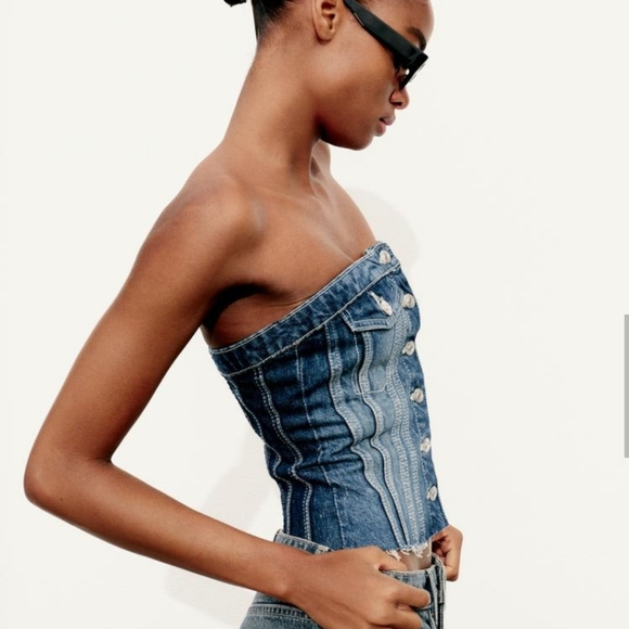 ❌️SOLD❌️CORSET STYLE DENIM TOP TRF SIZE XL - Picture 5 of 12